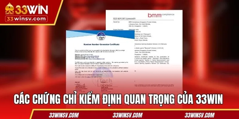 Các chứng chỉ kiểm định quan trọng của 33WIN 